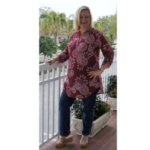 Plus Size Burgundy Mandala Print Tunic